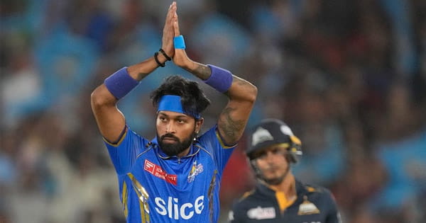 IPL 2025 : MI के कप्तान हार्दिक पंड्या पर 12 लाख का जुर्माना, पहले ही मैच में स्लो ओवर रेट के चलते हुआ एक्शन