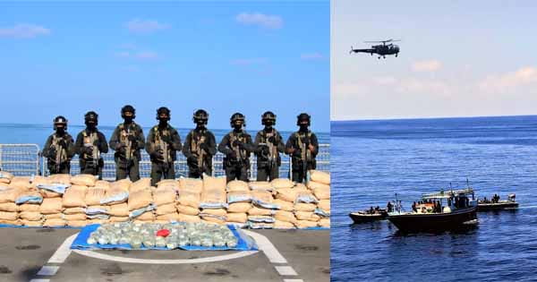 INS तरकश को समुद्री सुरक्षा अभियान में बड़ी सफलता, 2500 किलोग्राम मादक पदार्थ जब्त