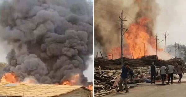 महाकुंभ बसाने वाले लल्लूजी के गोदाम में लगी भीषण आग, 3 किमी दूर से दिखीं लपटें और धुएं का गुबार