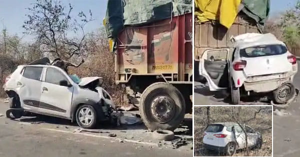 सागर में हादसा : गढ़ाकोटा में ट्रक से टकराईं दो कारें, 2 युवकों की मौत, दो घायल