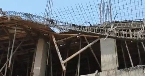 शिवपुरी में निर्माणाधीन मॉल की तीसरी मंजिल की छत गिरी, चार मजदूर घायल, पाइप स्लिप होने से हुआ हादसा
