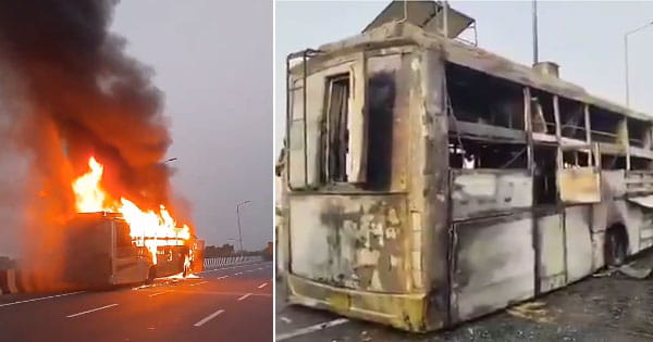 लखनऊ में दिल दहला देने वाला हादसा : चलती AC बस में लगी आग, 5 यात्री जिंदा जले; बिहार से दिल्ली जा रही थी