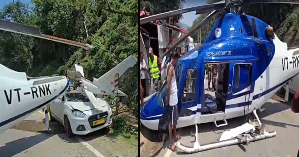 केदारनाथ जा रहे हेलीकॉप्टर की हाईवे पर इमरजेंसी लैंडिंग, 7 लोग थे सवार, एक वाहन क्षतिग्रस्त
