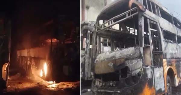 बालाघाट में देर रात दो बसों में लगी आग, जलकर हुई खाक, नक्सली साजिश की आशंका