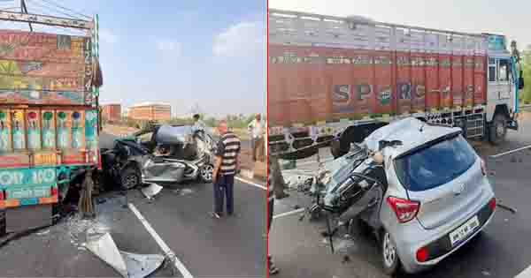 बेटी की शादी के रिसेप्शन में जा रहे दंपति की कार ट्रक में घुसी, मां की मौत, पिता की हालत गंभीर