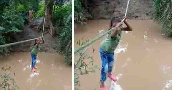 गुना : बारिश में रस्सी के सहारे नदी पार कर स्कूल जाते हैं बच्‍चे, देखें VIDEO