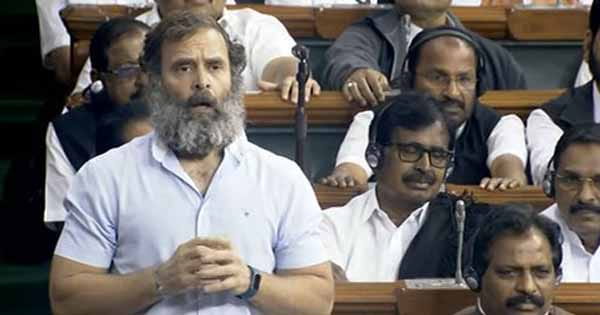 लोकसभा में राहुल गांधी ने पीएम मोदी-अडाणी की तस्वीरें दिखाईं, कहा- 2014 में अडाणी 609 नंबर पर थे फिर 2 नंबर पर आ गए