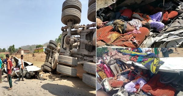 MP के सीधी जिले में दर्दनाक हादसा : ट्रक पलटकर बोलेरो वाहन पर गिरा, 7 लोगों की मौके पर मौत; मृतकों में दो बच्चे शामिल