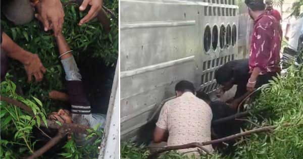 देवास : सोनकच्छ के पास पलटी इंदौर से जबलपुर जा रही बस,  चपेट में आए सड़क किनारे खड़े पिता-पुत्र; एक की मौत