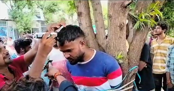 इंदौर में चोरों की आई शामत : रहवासियों ने पेड़ से बांधकर जमकर पीटा, बाल भी काटे, देखें VIDEO