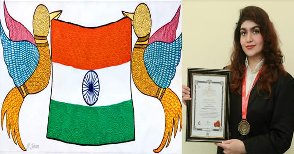 गोंड आर्ट से दिया देश को बुलंदियों पर ले जाने का संदेश, 15 अगस्त के मौके पर शहर की आर्टिस्ट नवाब जहां बैगम ने बनाई पेंटिंग