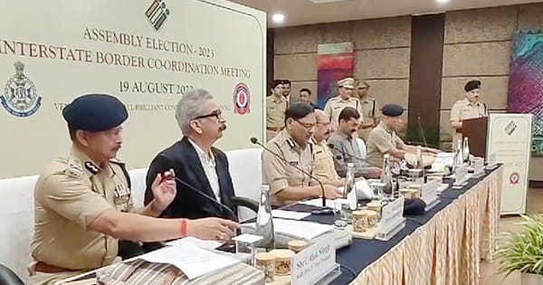 इंदौर में पुलिस की इंटर स्टेट बैठक : MP समेत 6 राज्यों के DGP शामिल, विधानसभा चुनाव को लेकर बनाई जाएगी रणनीति; देखें VIDEO