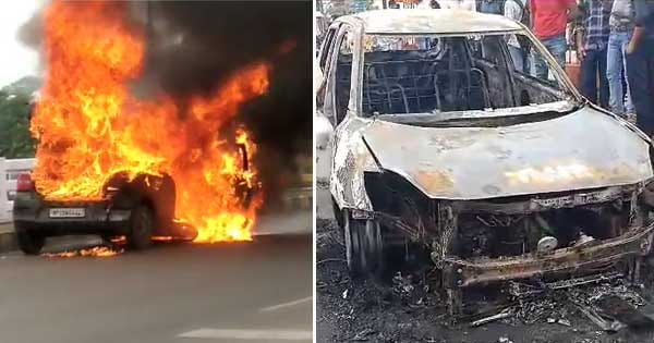 उज्जैन : हरी फाटक ब्रिज पर कार में लगी आग, चंद्र मिनटों में जलकर हुई खाक; महाकाल मंदिर जा रहे सभी लोग सुरक्षित, देखें VIDEO