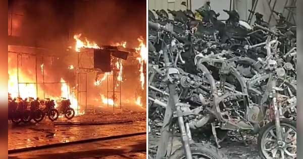 आंध्र प्रदेश : विजयवाड़ा के TVS शोरूम में लगी भीषण आग, 400-500 टू-व्हीलर्स जलकर खाक; करोड़ों का नुकसान, देखें VIDEO