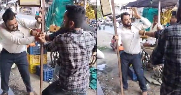 VIDEO : उज्जैन में BJYM के ग्रामीण उपाध्यक्ष पल्लव पोरवाल की बीच बाजार जूते-चप्पलों से पिटाई, पुलिस ने दो युवकों को हिरासत में लिया