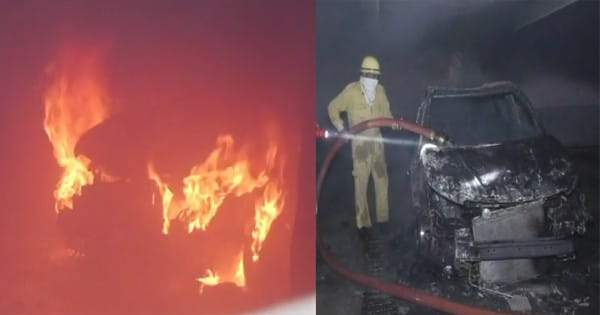 इंदौर : बेसमेंट में खड़ी XUV कार में लगी आग, जलकर खाक, दमकल ने आग पर पाया काबू; देखें VIDEO