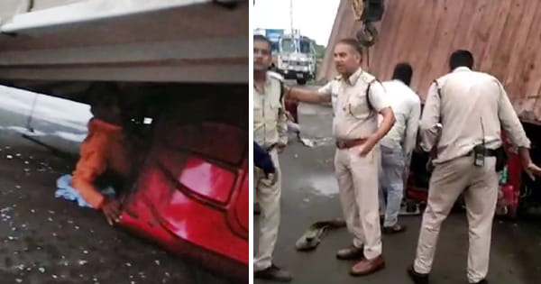 भोपाल में ई-रिक्शा पर पलटा कंटेनर, 5 घायल, कॉन्स्टेबल भर्ती परीक्षा देने जा रहे थे युवक-युवती; देखें VIDEO