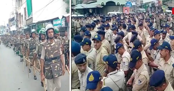 उज्जैन : महाकाल की शाही सवारी कल, तैयारियां परखने के लिए 500 से अधिक पुलिसकर्मियों ने निकाला फ्लैग मार्च, देखें VIDEO