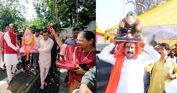 Ganesh Chaturthi 2023 : CM शिवराज और गृह मंत्री के घर पधारे विघ्नहर्ता गणेश, जयकारों के साथ लेकर गए बप्पा की प्रतिमा