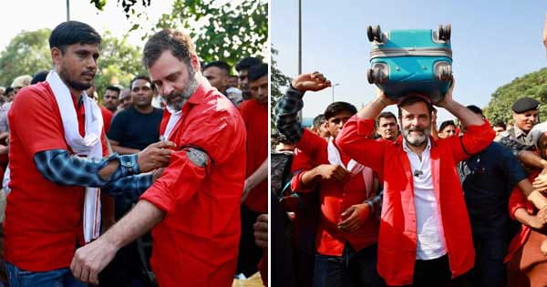 कुली बने राहुल गांधी : सिर पर उठाया सामान, आनंद विहार रेलवे स्टेशन पर पहुंचकर कुलियों से मिले… जानीं समस्याएं, देखें VIDEO