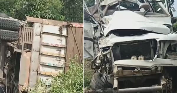 मंडला में दर्दनाक हादसा : कार और ट्रक की जोरदार टक्कर, 4 लोगों की मौत; 2 की हालत गंभीर