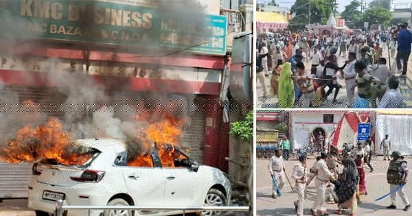 रीवा में श्रमिक को चाकू मारने से उपजा विवाद, कार में लगाई आग, चक्काजाम कर रहे लोगों पर लाठीचार्ज, पथराव में आधा दर्जन पुलिसकर्मी घायल