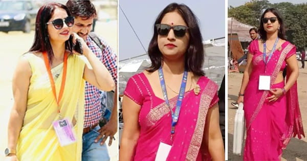 MP चुनाव में ग्लैमर का तड़का... "पीली साड़ी" की तर्ज पर "गुलाबी साड़ी" वाली पोलिंग ऑफिसर; काला चश्मा और हाथ में EVM लेकर निकलीं तो ठहर गईं सबकी नजरें