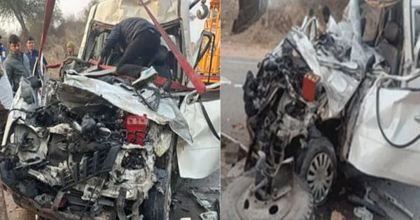 नागौर के खींवसर में बड़ा हादसा : ट्रक से टकराई पुलिसकर्मियों की कार, 6 की मौत; PM मोदी की सभा में जा रहे थे सभी