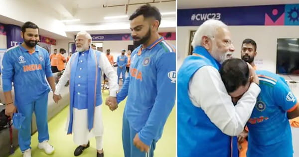VIDEO : ड्रेसिंग रूम में पीएम मोदी ने खिलाड़ियों का हौसला बढ़ाया, रोहित-कोहली का हाथ थामा, शमी की थपथपाई पीठ; बोले- मुस्कराइए... देश देख रहा है