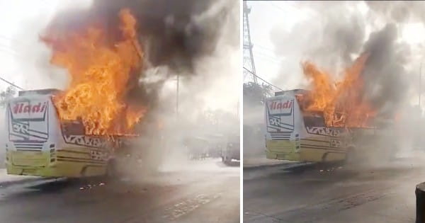 इंदौर : नवलखा बस स्टैंड पर बस में लगी आग, मची अफरातफरी, देखें VIDEO