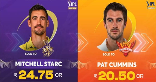 IPL Auction 2024 : इन दो ऑस्ट्रेलियाई खिलाड़ियों पर हुई धन वर्षा, KKR ने मिचेल स्टार्क पर खाली की तिजौरी, IPL इतिहास के सबसे महंगे खिलाड़ी बने