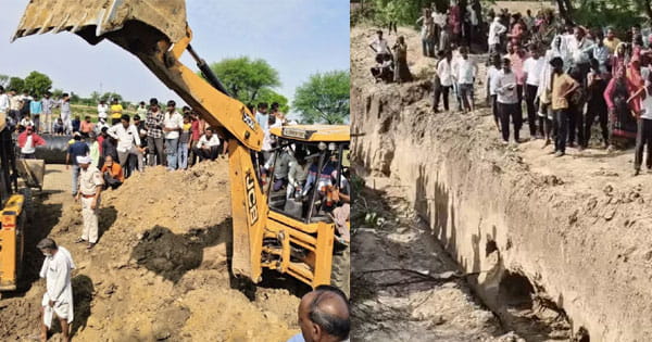 भरतपुर में हादसा : चंबल पाइप लाइन की खुदाई के दौरान मिट्टी ढहने से 4 की मौत, 10 फीट गहरे गड्ढे में दबे एक ही परिवार के 10 लोग