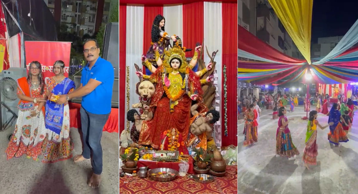 सागर प्रीमियम टावर फेस 1 में नवरात्रि की तीसरे दिन की भव्य धूम, रहवासियों ने की मां चन्द्रघण्टा की आराधना की