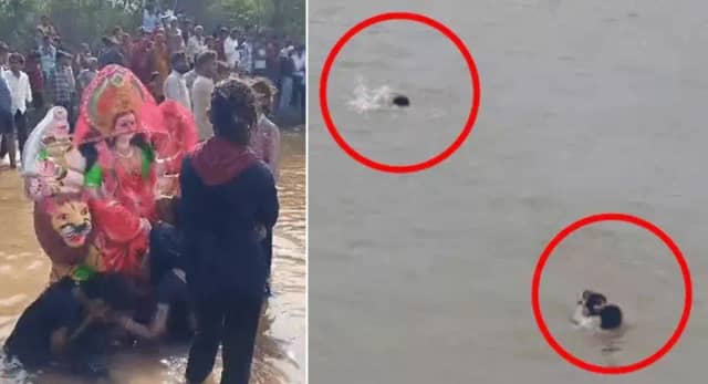 आगरा में दुर्गा प्रतिमा विसर्जन के दौरान बड़ा हादसा : कई युवक नदी में डूबे, 3 के शव मिले; 12 की तलाश जारी