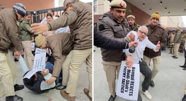 होम मिनिस्ट्री के बाहर धरना, हिरासत में 8 सांसद, मोदी-शाह की गंदी चाल नहीं चलेगी के लगे नारे