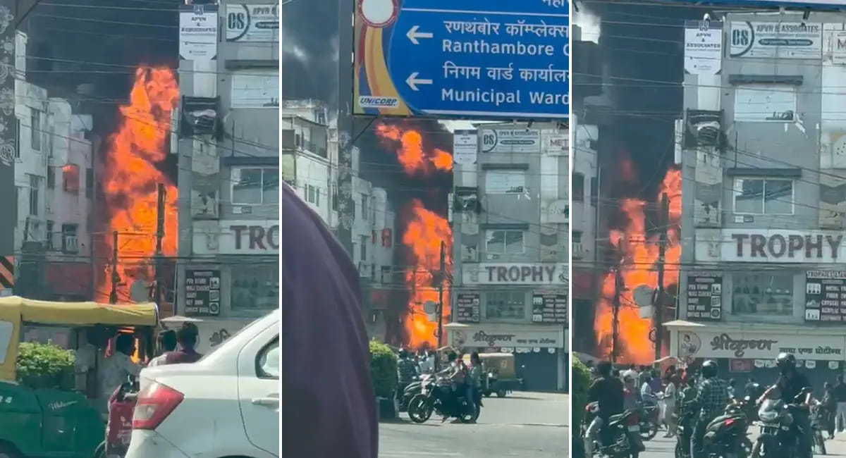 MP नगर में ट्रांसफार्मर में लगी आग, आसपास स्थित बिल्डिंग्स तक पहुंचीं लपटें