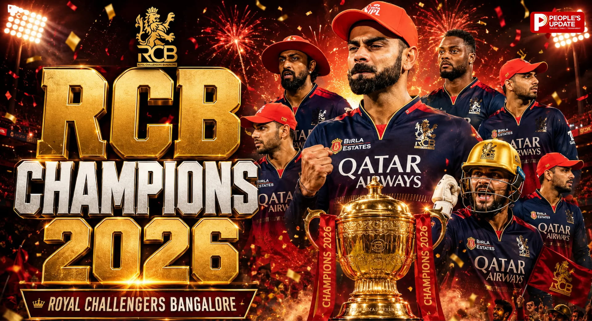 लगातार दूसरी बार चैंपियन बनी RCB, गुजरात को 5 विकेट से हराया; कोहली ने नाबाद 75 रन बनाए