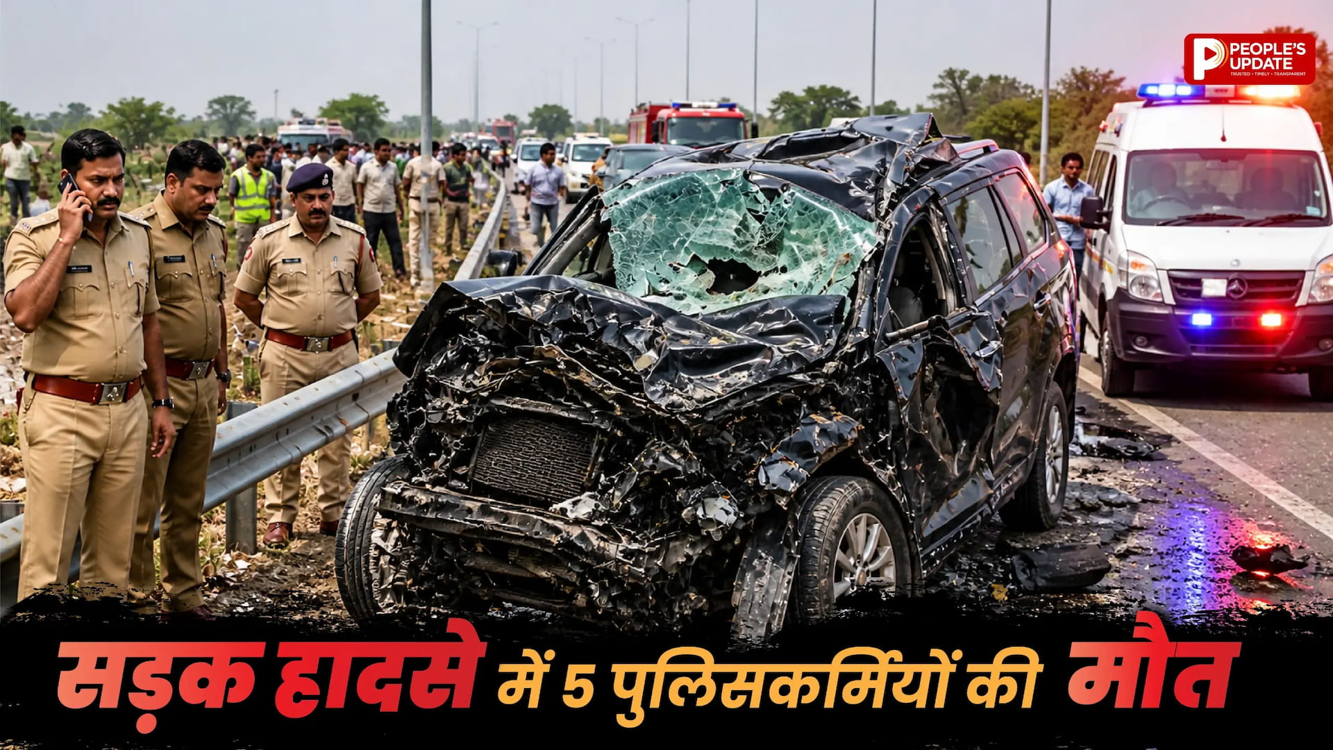 यूपी के 5 पुलिसकर्मियों की मौत, स्कॉर्पियो के उड़े परखच्चे