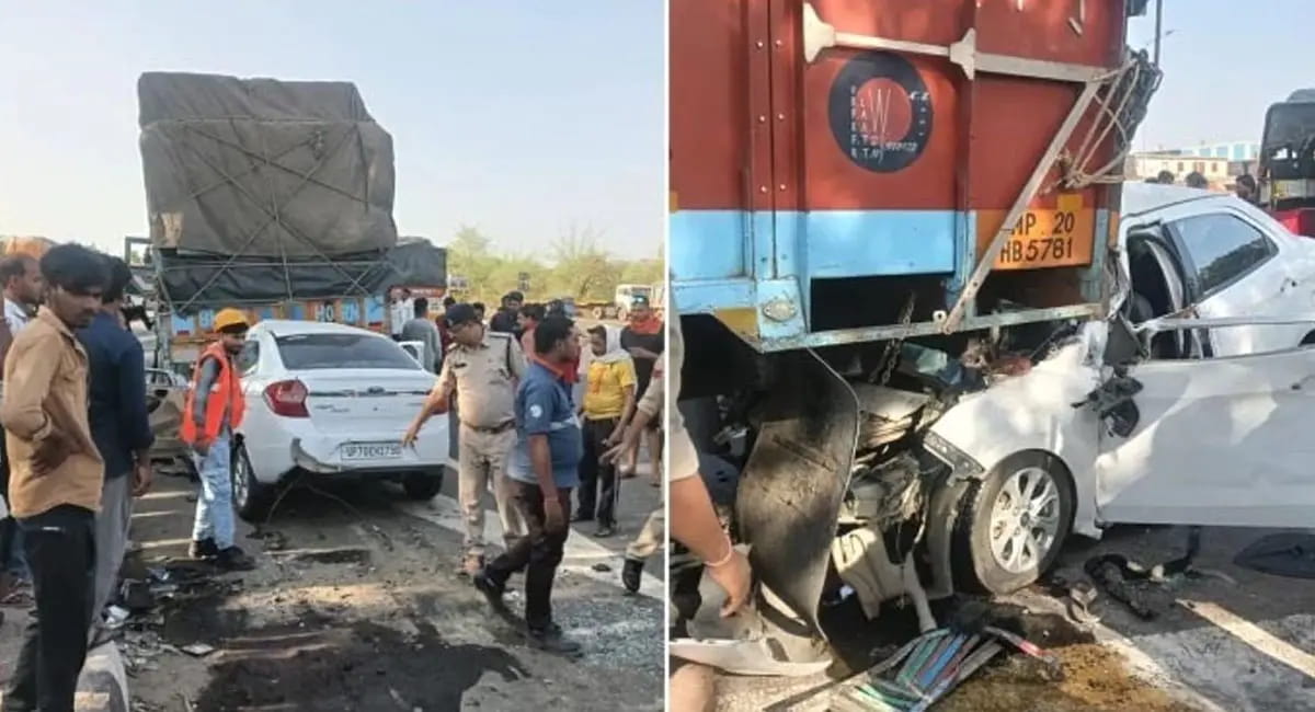 ट्रक में घुसी तेज रफ्तार कार, दो युवकों की दर्दनाक मौत; 3 घायल
