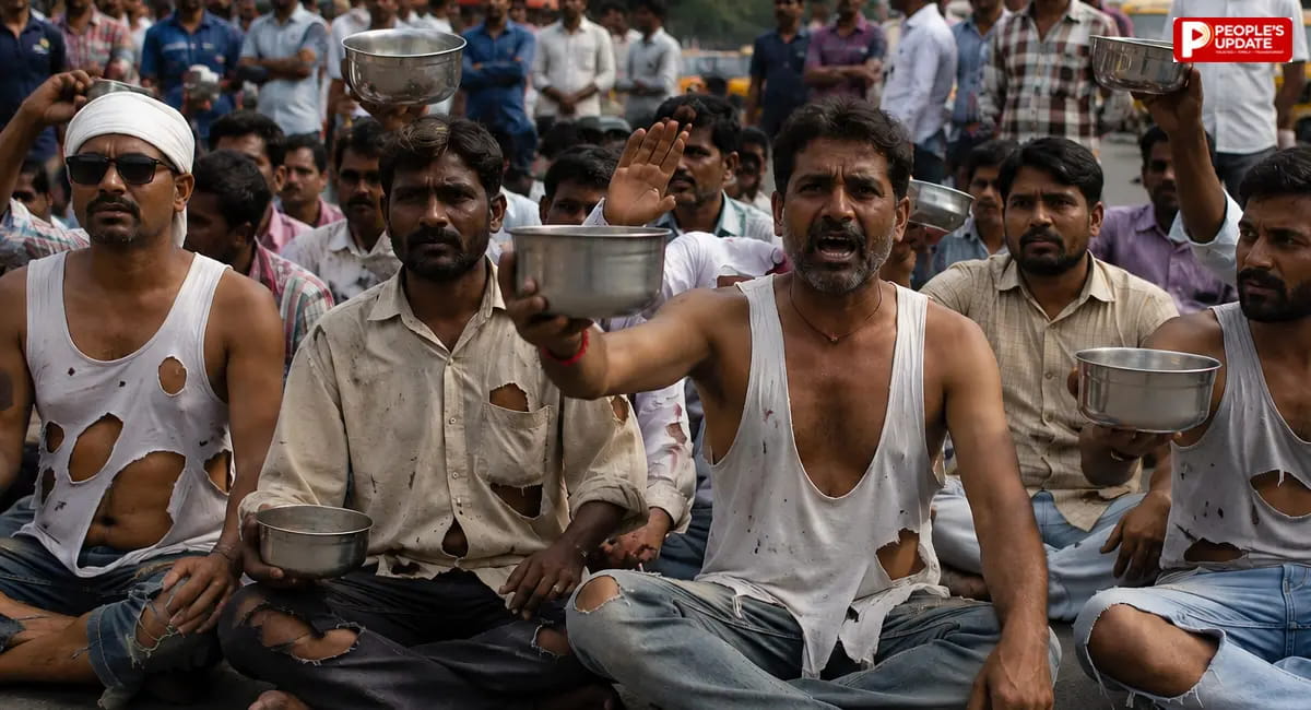 टैक्सी ड्राइवरों ने किया प्रदर्शन, हाथों में कटोरा लेकर जताया विरोध; बोले-अब भीख मांगने जैसी स्थिति