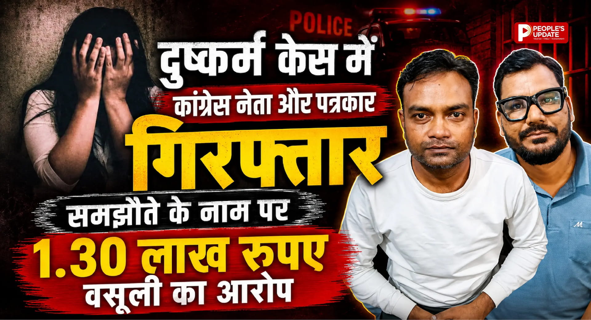 दुष्कर्म केस में कांग्रेस नेता और पत्रकार गिरफ्तार, समझौते के नाम पर 1.30 लाख रुपए वसूली का आरोप