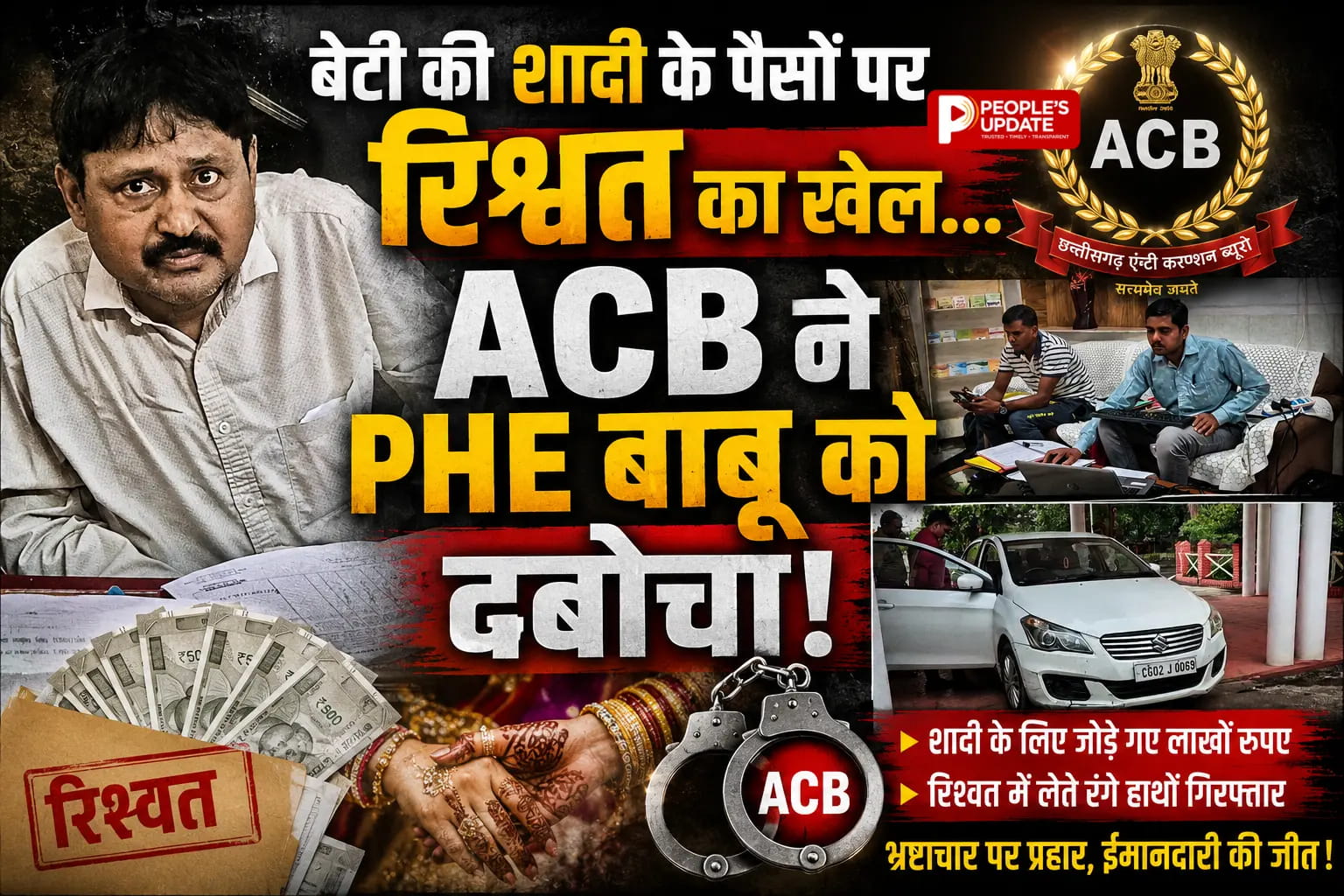 दुर्ग में ACB की बड़ी कार्रवाई: GPF के 5 लाख रुपए जारी करने के बदले 10 हजार की रिश्वत लेते PHE विभाग का बाबू रंगे हाथ गिरफ्तार