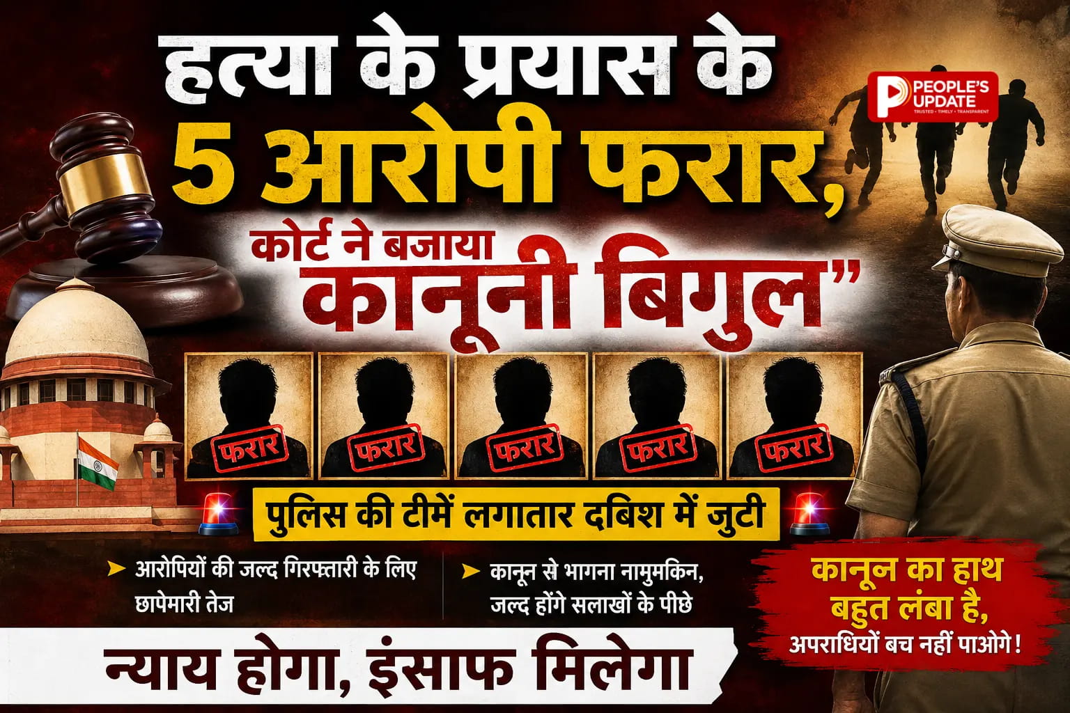 सूरजपुर में हत्या के प्रयास के 5 फरार आरोपियों पर कोर्ट सख्त, BNSS की धारा 84 के तहत उद्घोषणा जारी