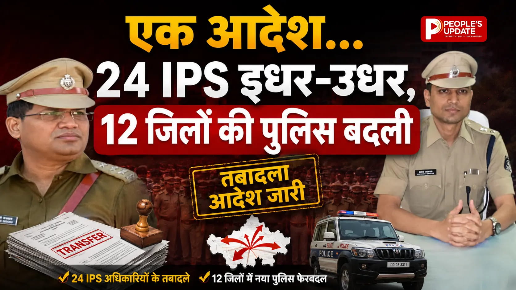 छत्तीसगढ़ पुलिस में बड़ा फेरबदल: 24 IPS अफसरों का ट्रांसफर, 12 जिलों के SP बदले, अजय यादव बने राजनांदगांव IG