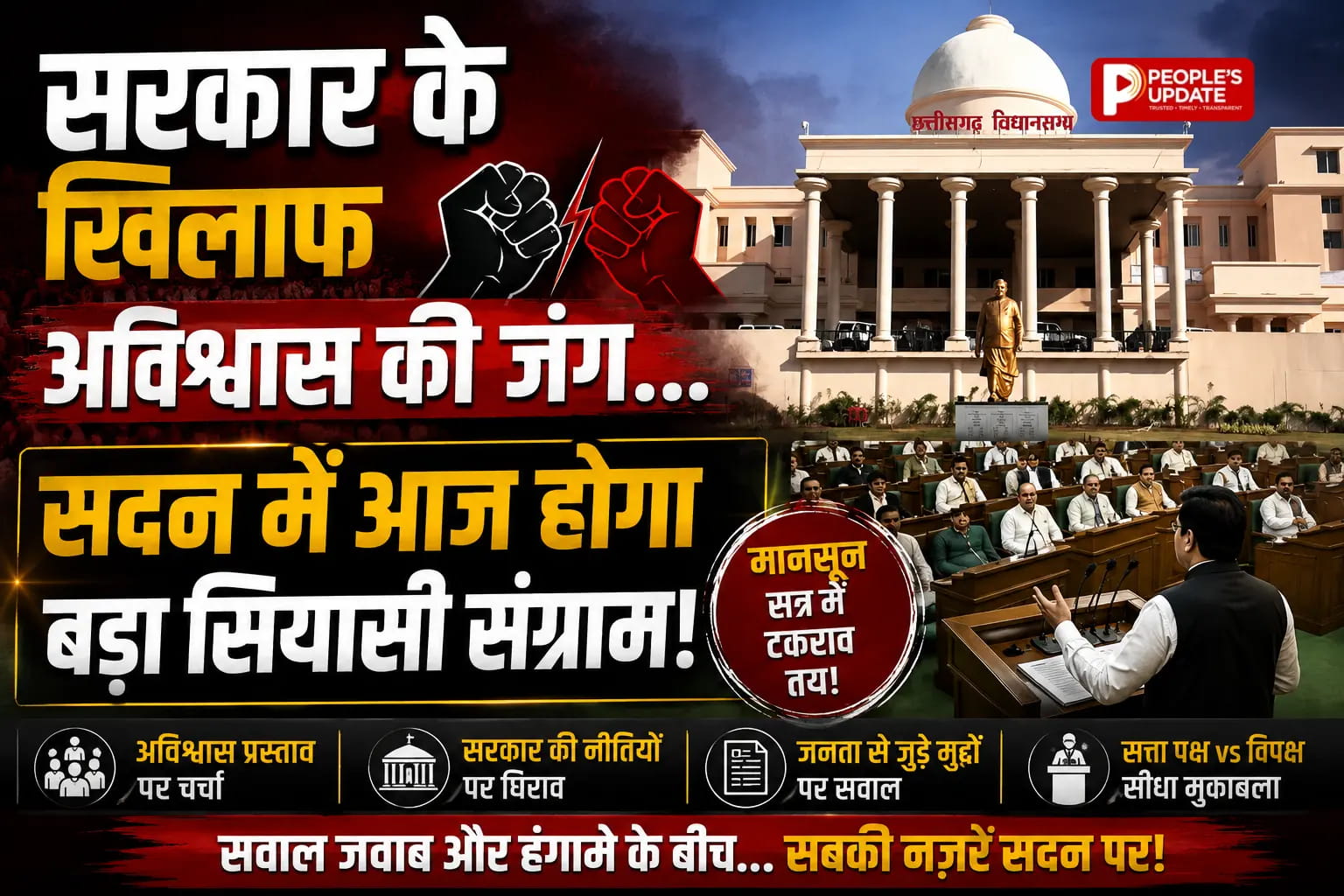 छत्तीसगढ़ विधानसभा में आज साय सरकार की अग्निपरीक्षा, अविश्वास प्रस्ताव पर होगी बड़ी बहस