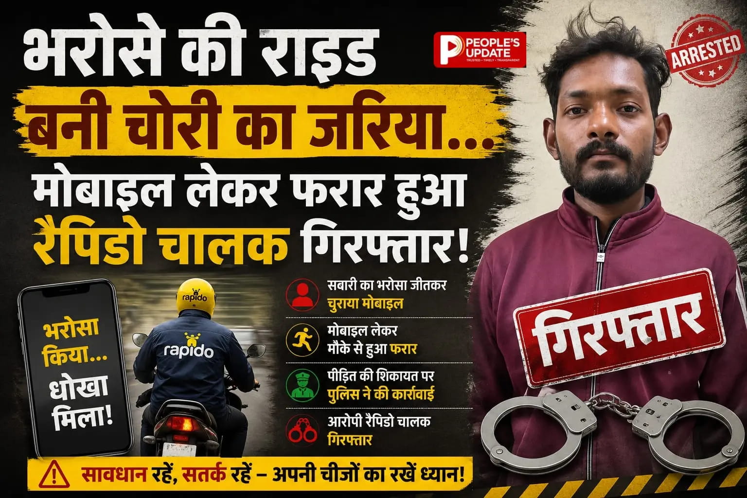 रैपिडो चालक ने महिला यात्री के 40 हजार के मोबाइल उड़ाए, पुलिस ने चंद घंटों में दबोचा