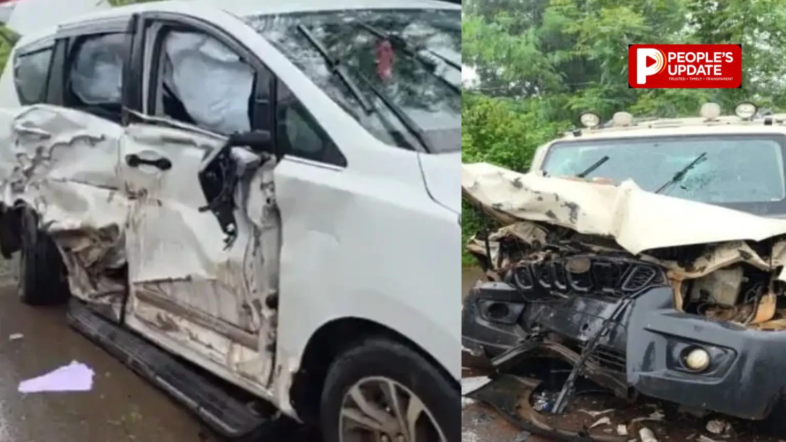 वन मंत्री केदार कश्यप के काफिले में भीषण हादसा,4 पुलिसकर्मी और चालक गंभीर