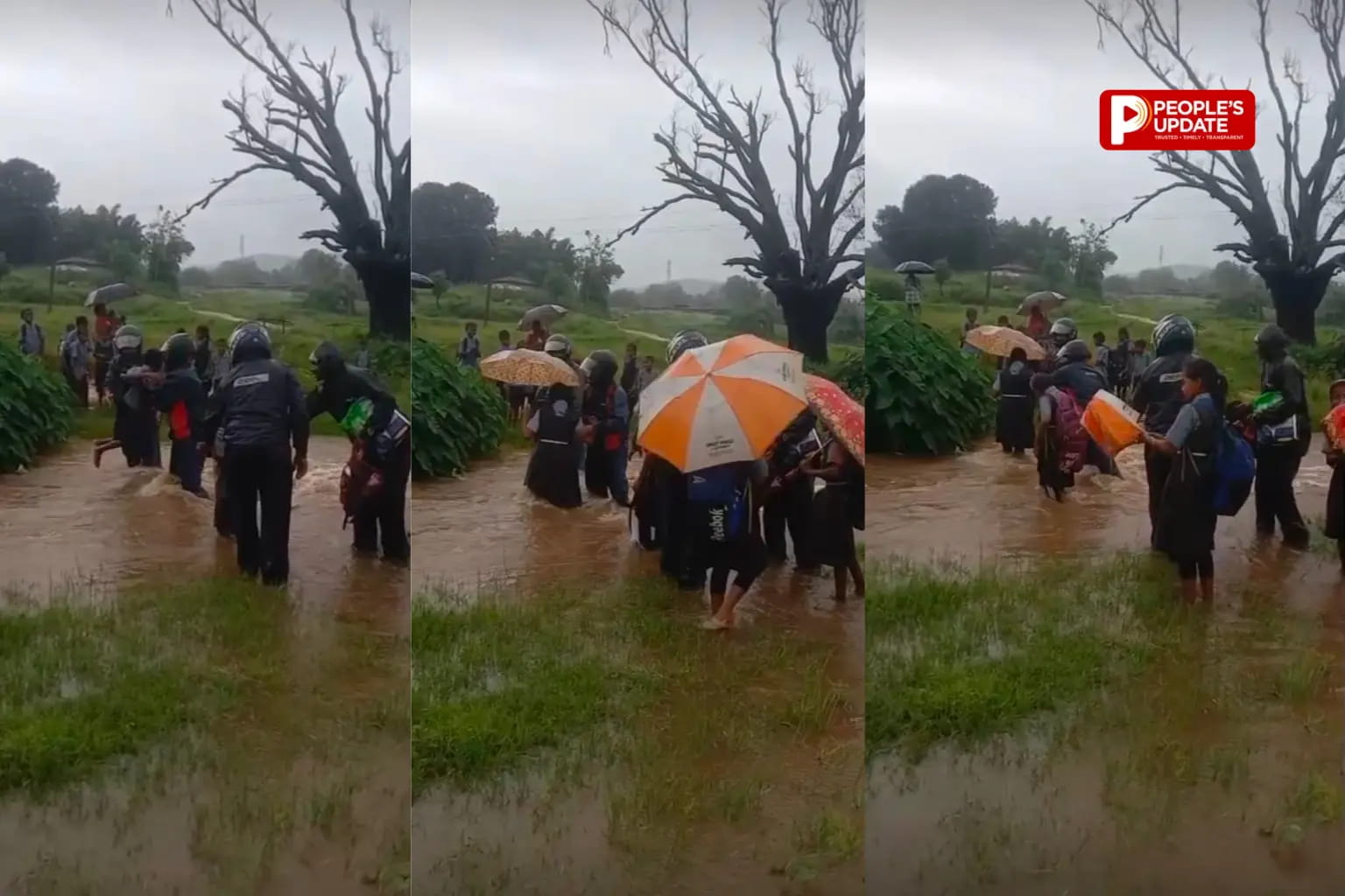 उफनते नाले के बीच स्कूली बच्चों की जान जोखिम में,वायरल वीडियो ने खोली सिस्टम की पोल।