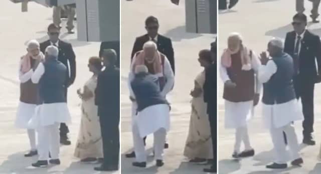 पैर छूने की कोशिश... PM ने मुस्कुराकर रोका, VIDEO बना चर्चा का विषय