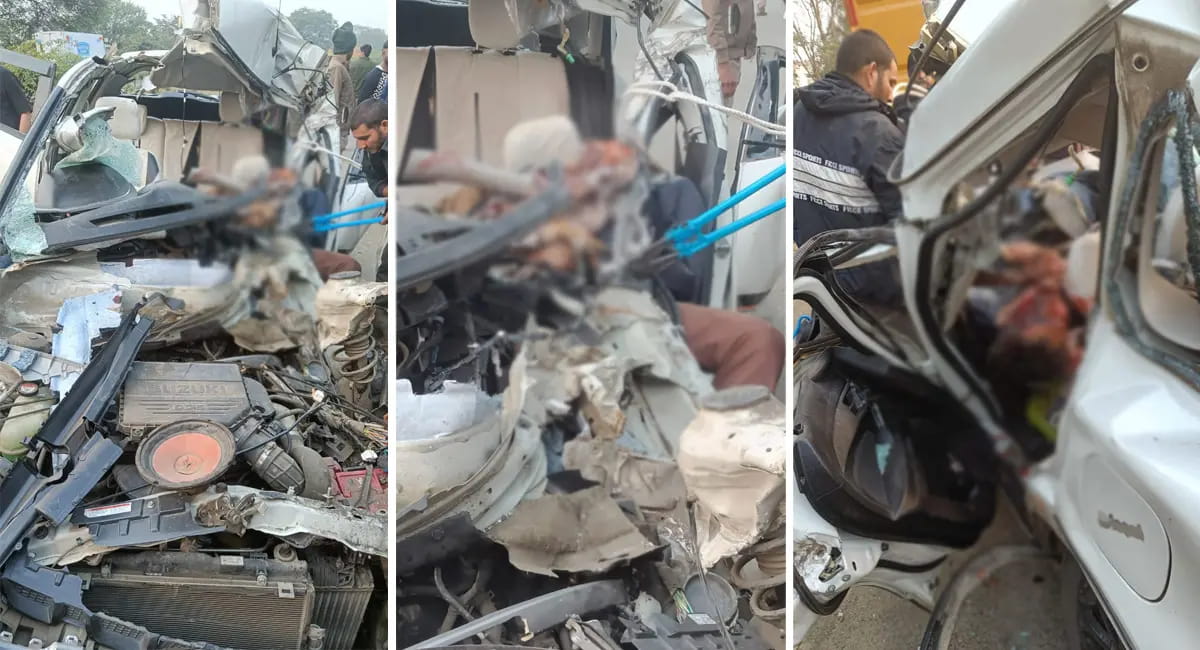 ट्रक में घुसी कार, उड़ गए परखच्चे, दो की मौत, 3 की हालत गंभीर